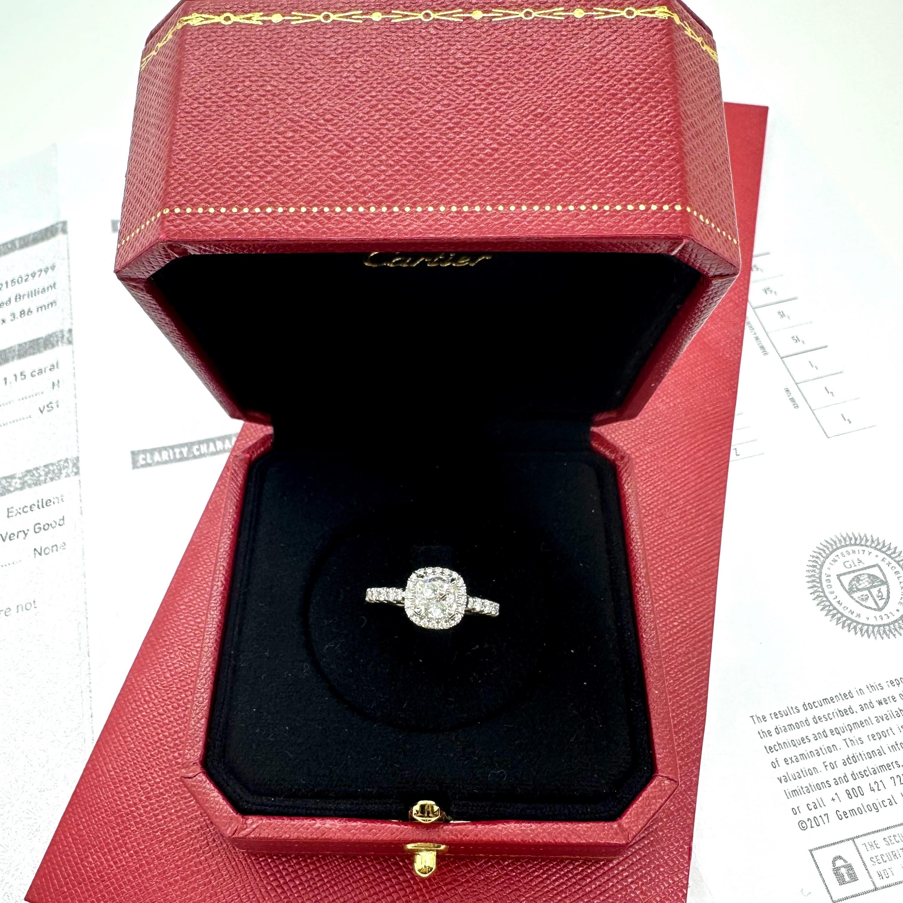 Cartier Destinee Kissenschliff 1,15 Karat H VS1 Halo Verlobungsring aus Platin im Angebot 4