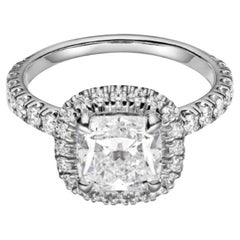 Cartier Destinée Solitaire Platinum Cushion Cut Diamond Halo Engagement Ring