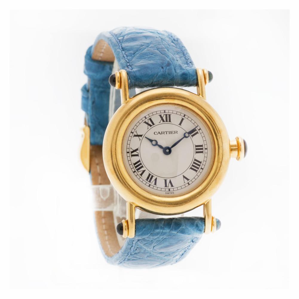 Cartier Diablo 1440 18 Karat Ivory Dial Quartz Watch, 'Certified Authentic' In Excellent Condition In Miami, FL