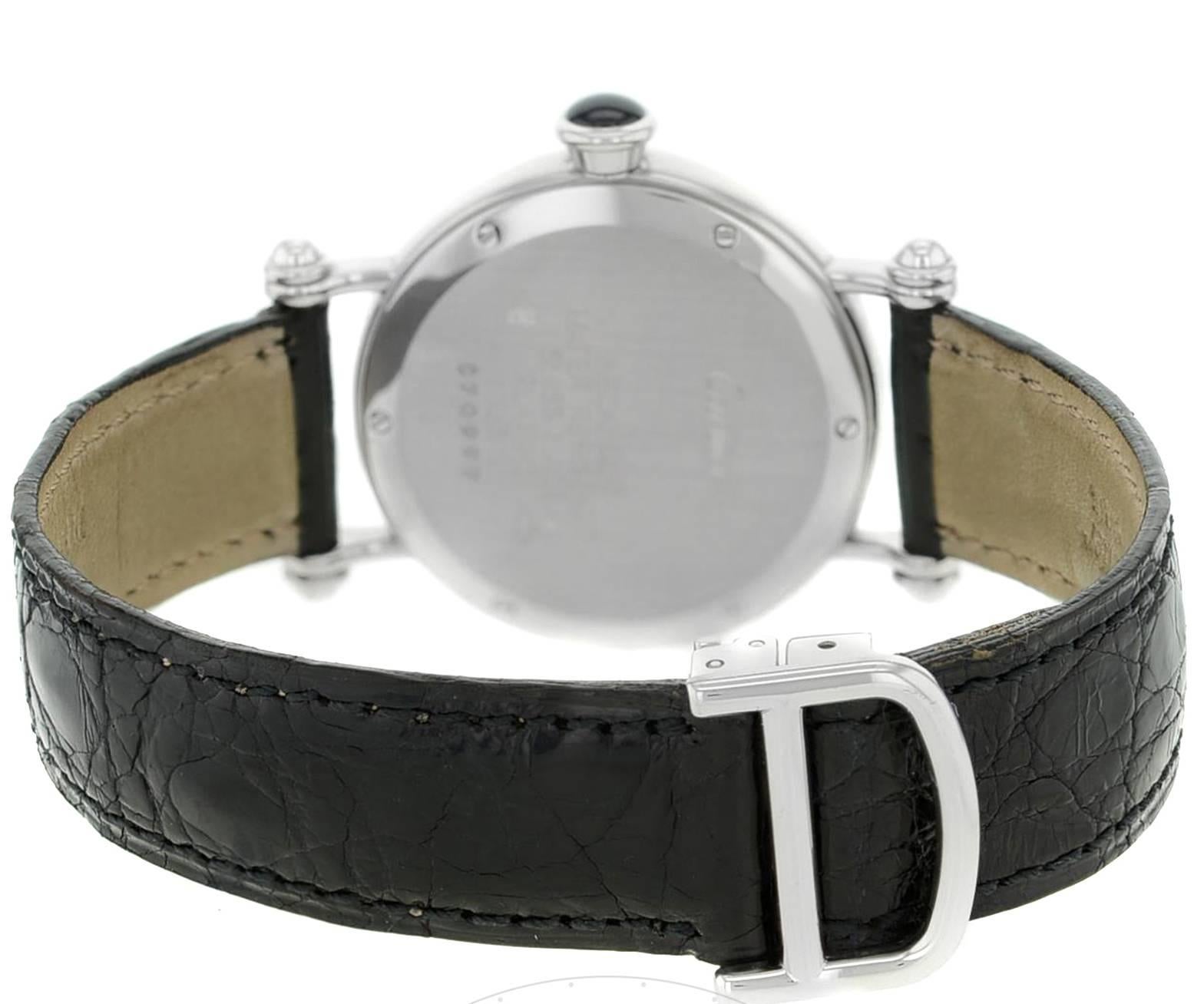 Modern Cartier Diablo 1463.1 Platinum and Leather Hand-Wind Midsize Women's Watch