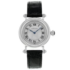 Cartier Diablo 1463.1 Platinum and Leather Hand-Wind Midsize Women's Watch