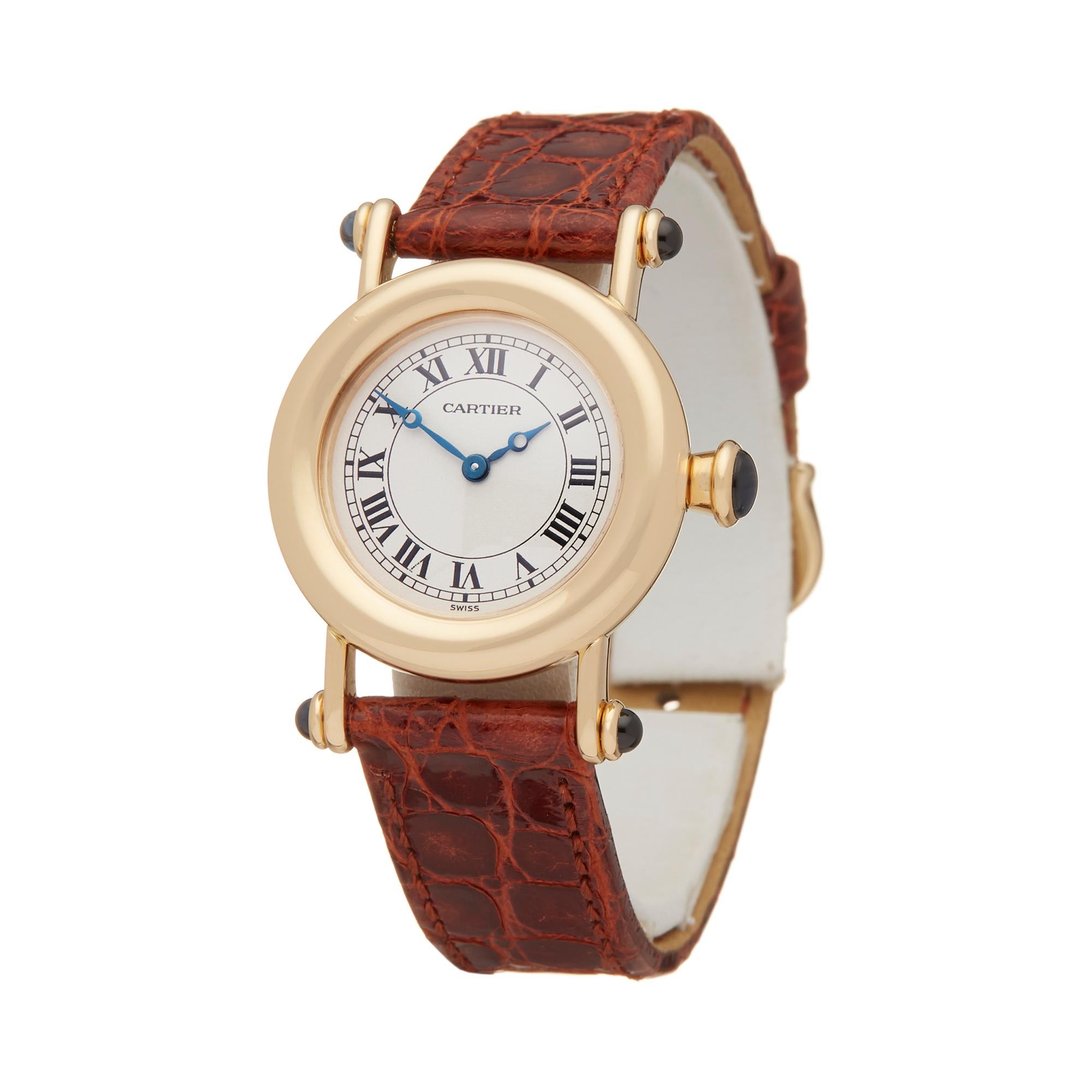 Reference: COM2063
Manufacturer: Cartier
Model: Diablo
Model Reference: 1440 W1507551
Age: 1st December 1994
Gender: Women's
Box and Papers: Box Manuals and Guarantee
Dial: White Roman
Glass: Sapphire Crystal
Movement: Quartz
Water Resistance: To