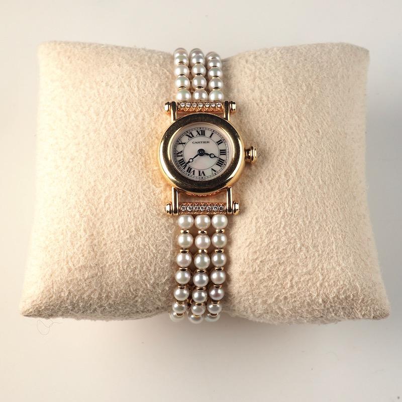 Women's Cartier Diabolo 18 Karat Gold Ladies Watch with Pearl and Diamond Bracelet