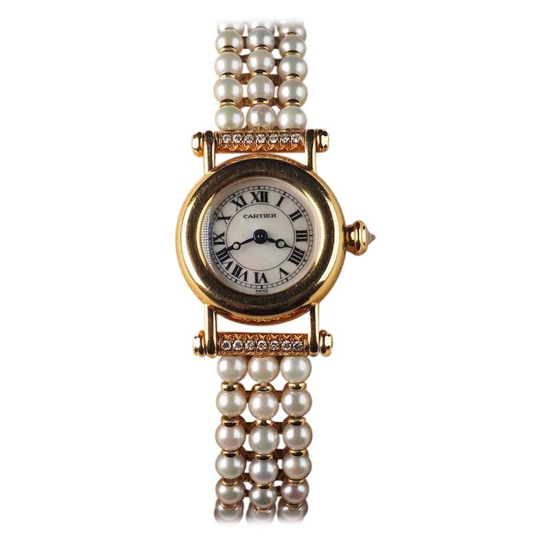 Cartier Diabolo 18 Karat Gold Ladies Watch with Pearl and Diamond Bracelet