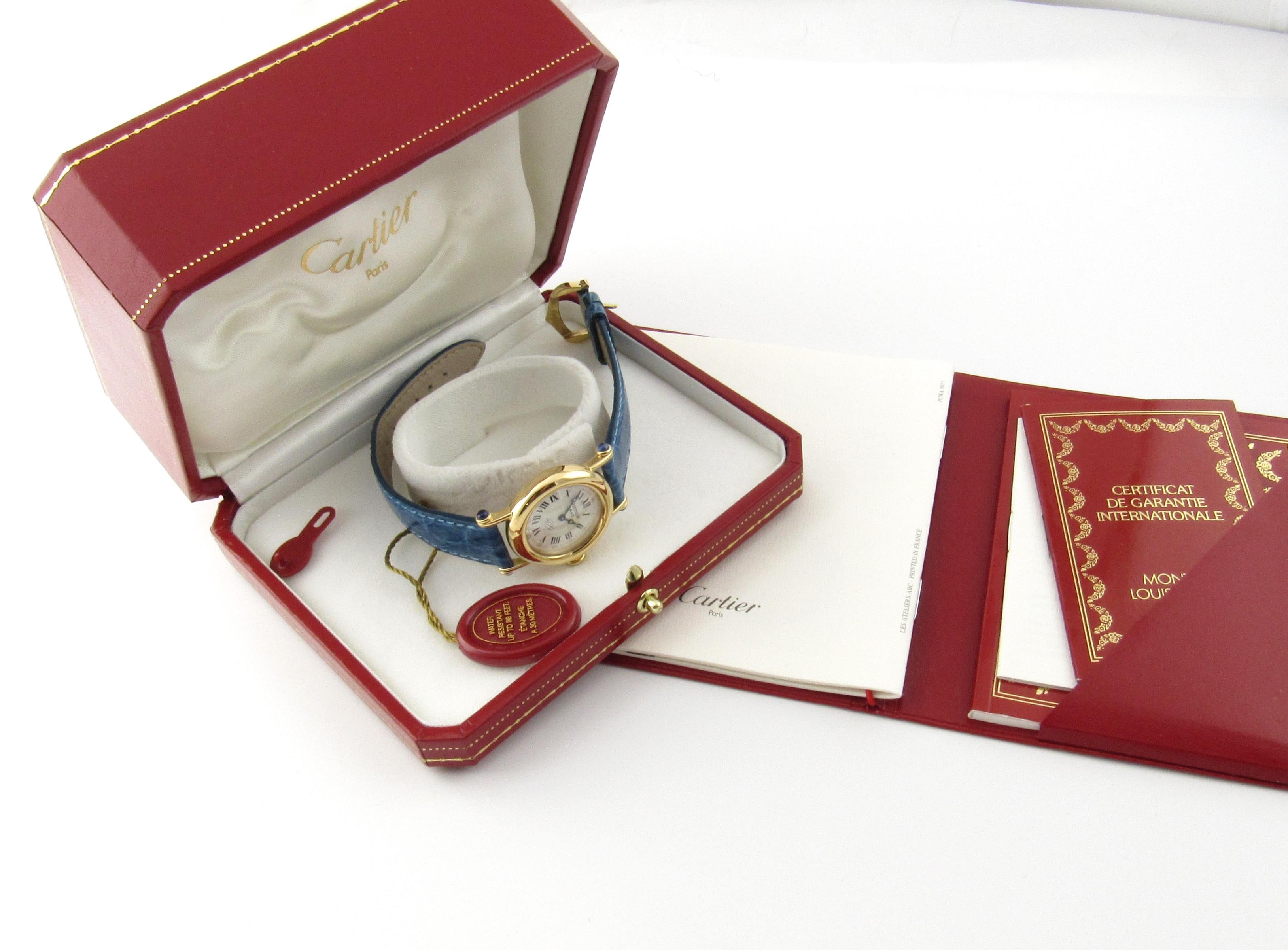 Cartier Diabolo 18 Karat Gold 150 Anniversary Ladies Watch 14400 Blue Band 5