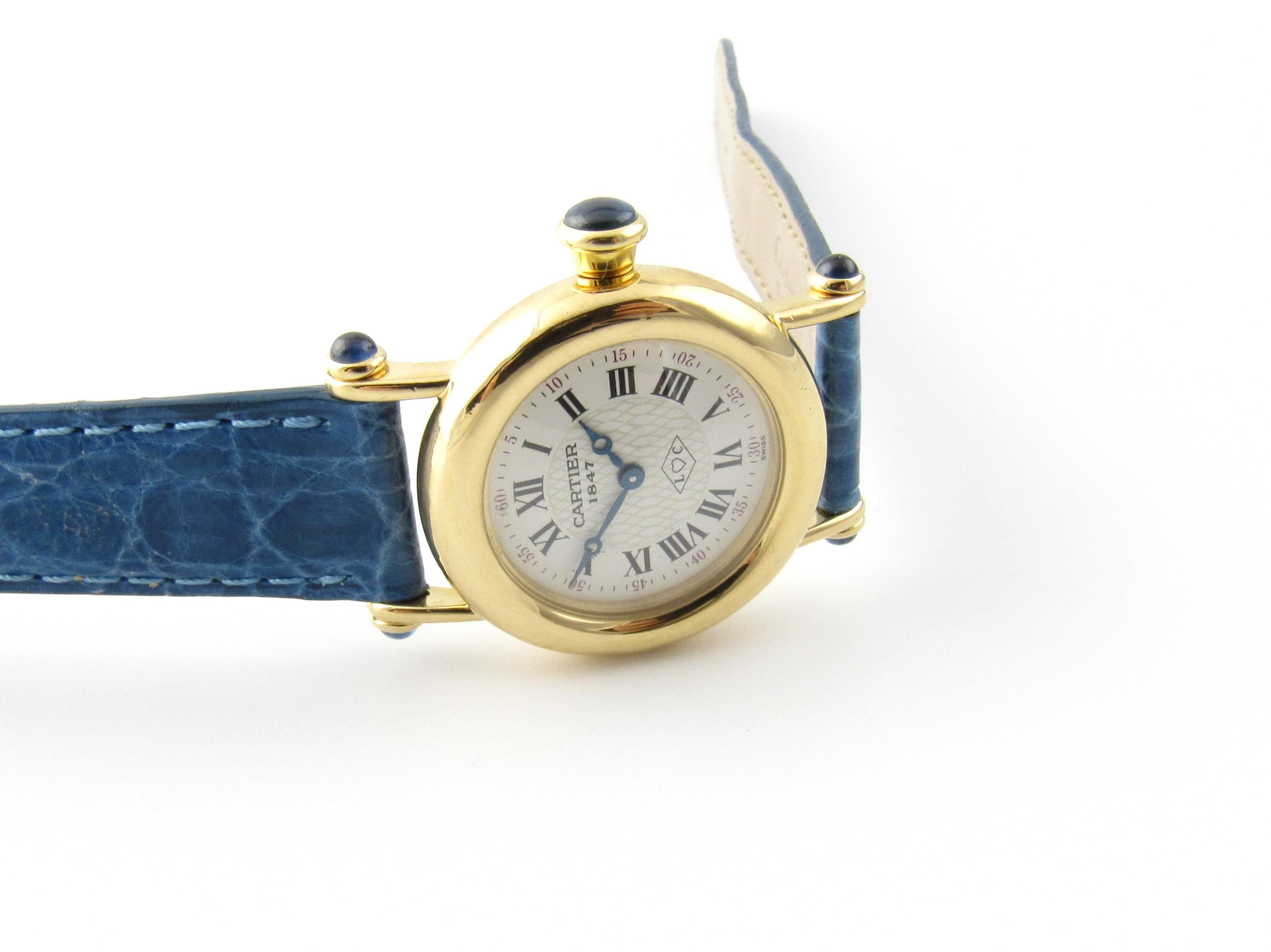 Cartier Diabolo Ladies Watch

This authentic Cartier watch is the 150th Anniversary Edition made in 1997 celebrating the 150th year of Cartier

The dial has the start year of 1847 plus L C for  Luis Cartier, the founder

The Case is 18K Yellow Gold