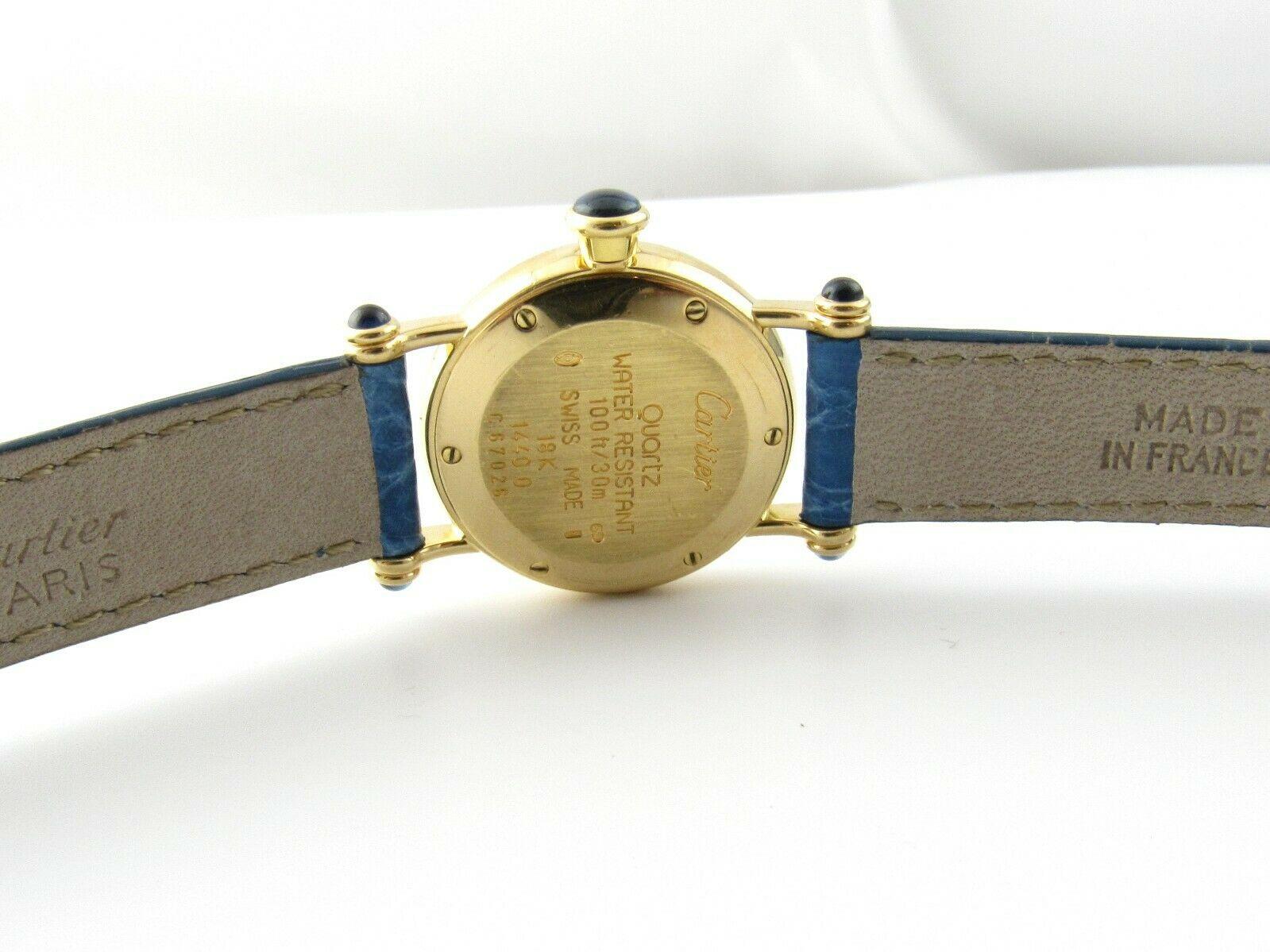 Round Cut Cartier Diabolo 18 Karat Gold 150 Anniversary Ladies Watch 14400 Blue Band