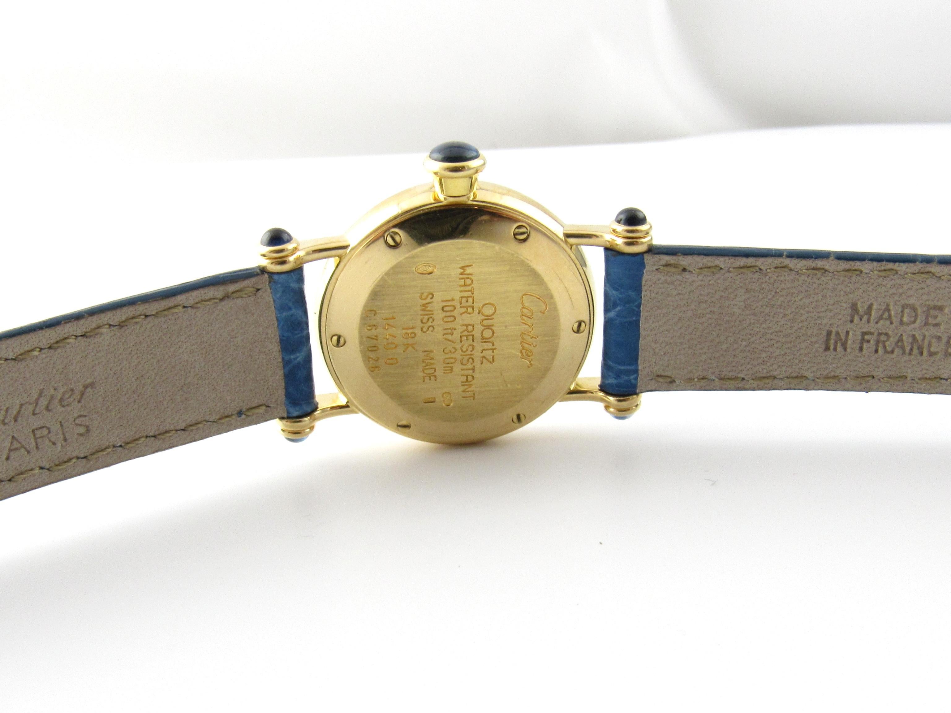 Women's Cartier Diabolo 18 Karat Gold 150 Anniversary Ladies Watch 14400 Blue Band
