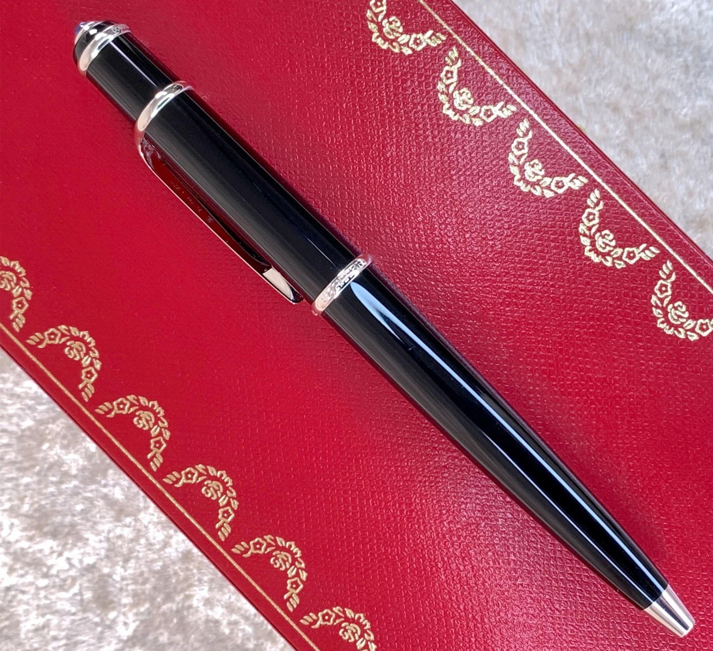 Cartier Diabolo Black Resin Palladium Finish Rollerball Pen With Case & Papers In condizioni buone in vendita a Reading, Berkshire