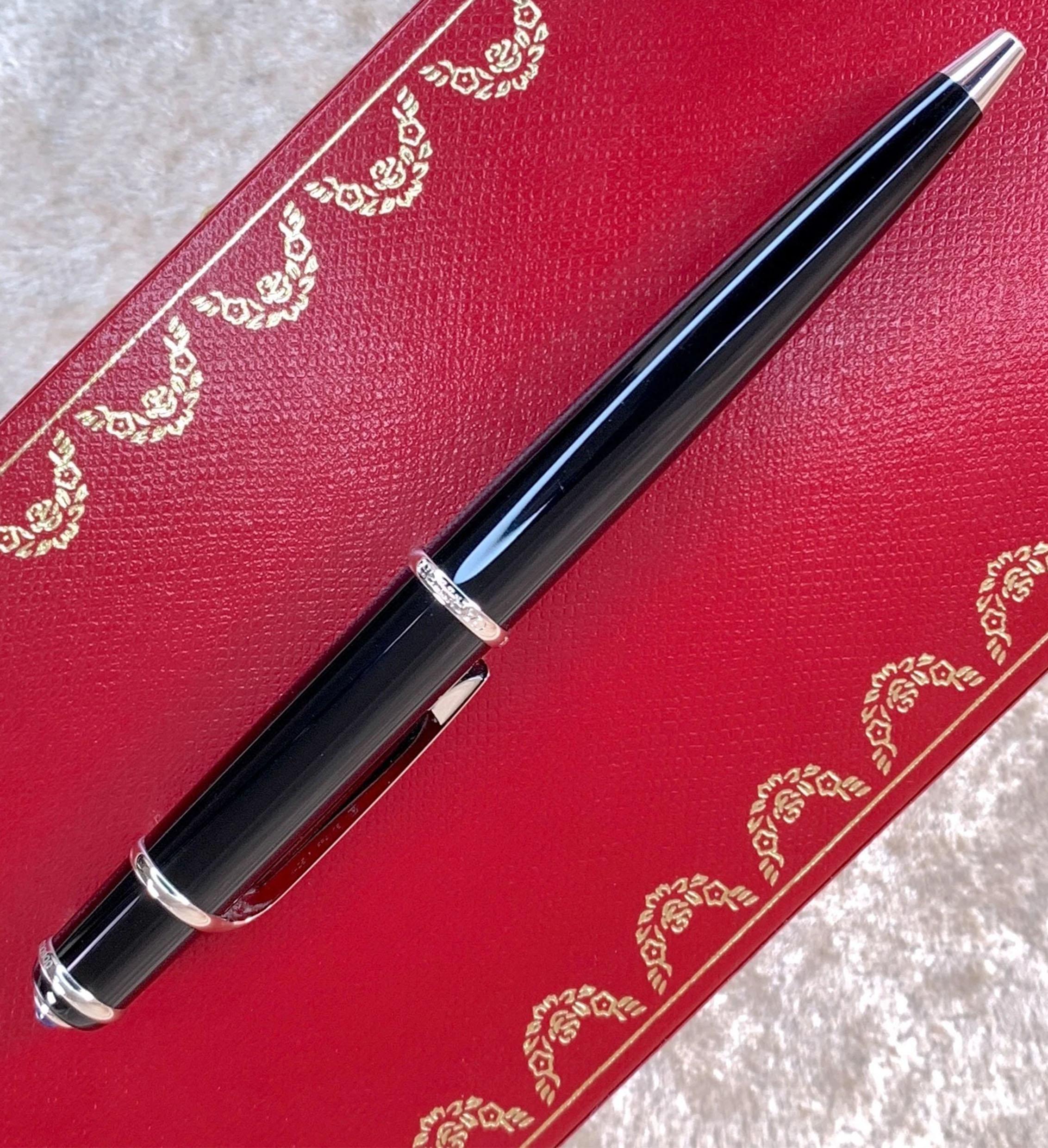 XXI secolo e contemporaneo Cartier Diabolo Black Resin Palladium Finish Rollerball Pen With Case & Papers in vendita