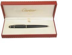 Cartier Diabolo Black Resin Palladium Finish Rollerball Pen With Case & Papers