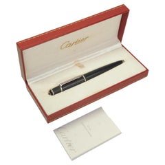 Cartier Diabolo Black Resin Palladium Finish Rollerball Pen With Case & Papers