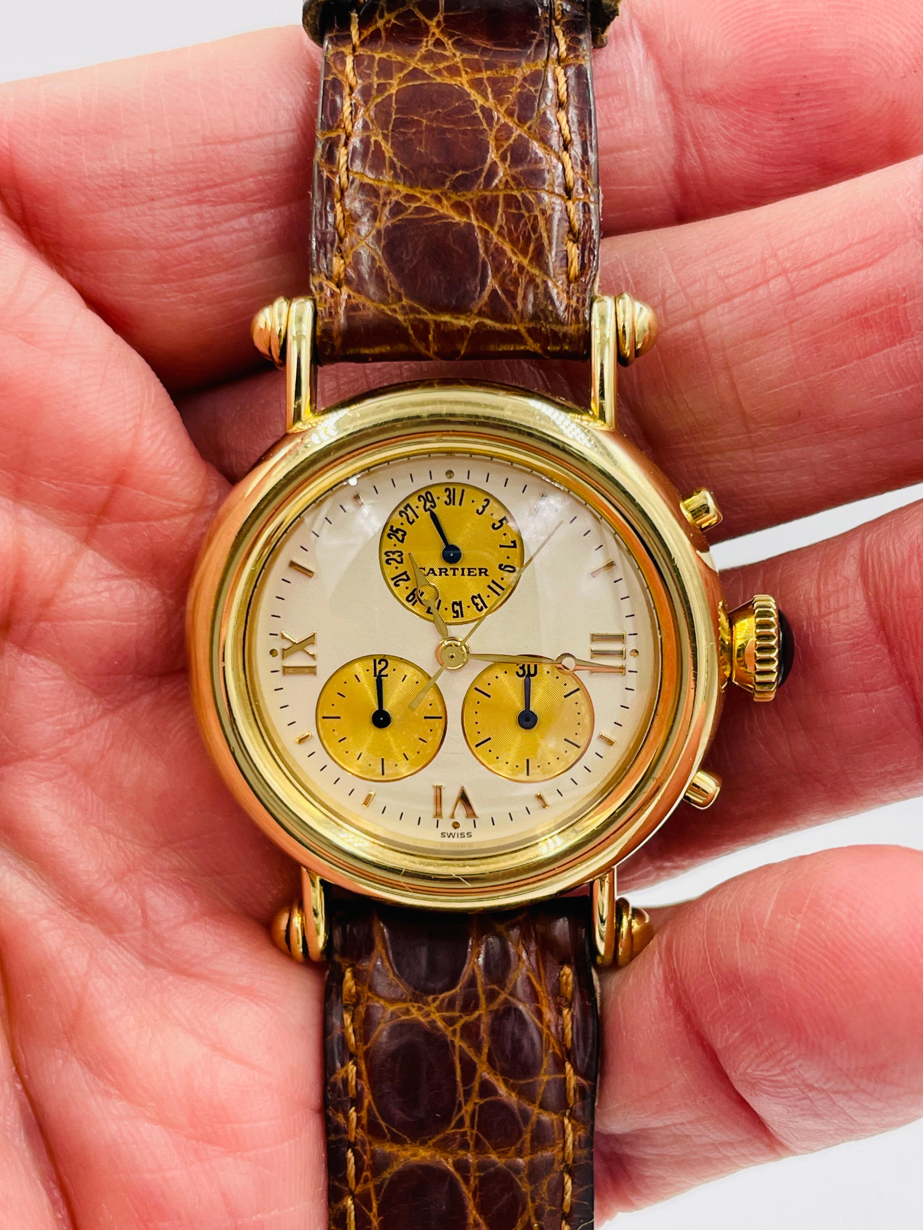 Cartier Diabolo Chronograph Yellow Gold Wristwatch In Good Condition In Los Angeles, CA