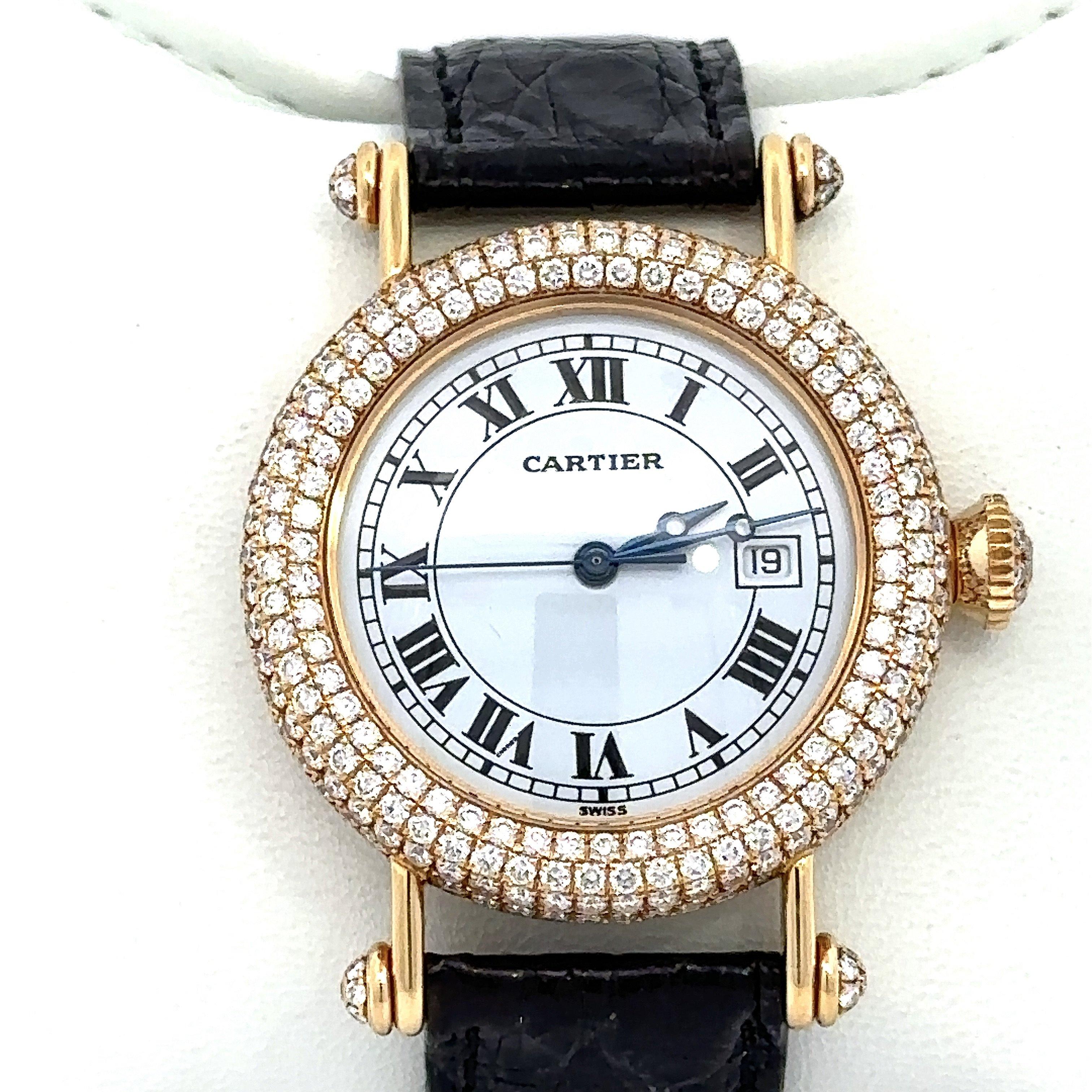 Moderne Montre Cartier Diabolo à quartz en or jaune 18 carats et diamants, 31 mm