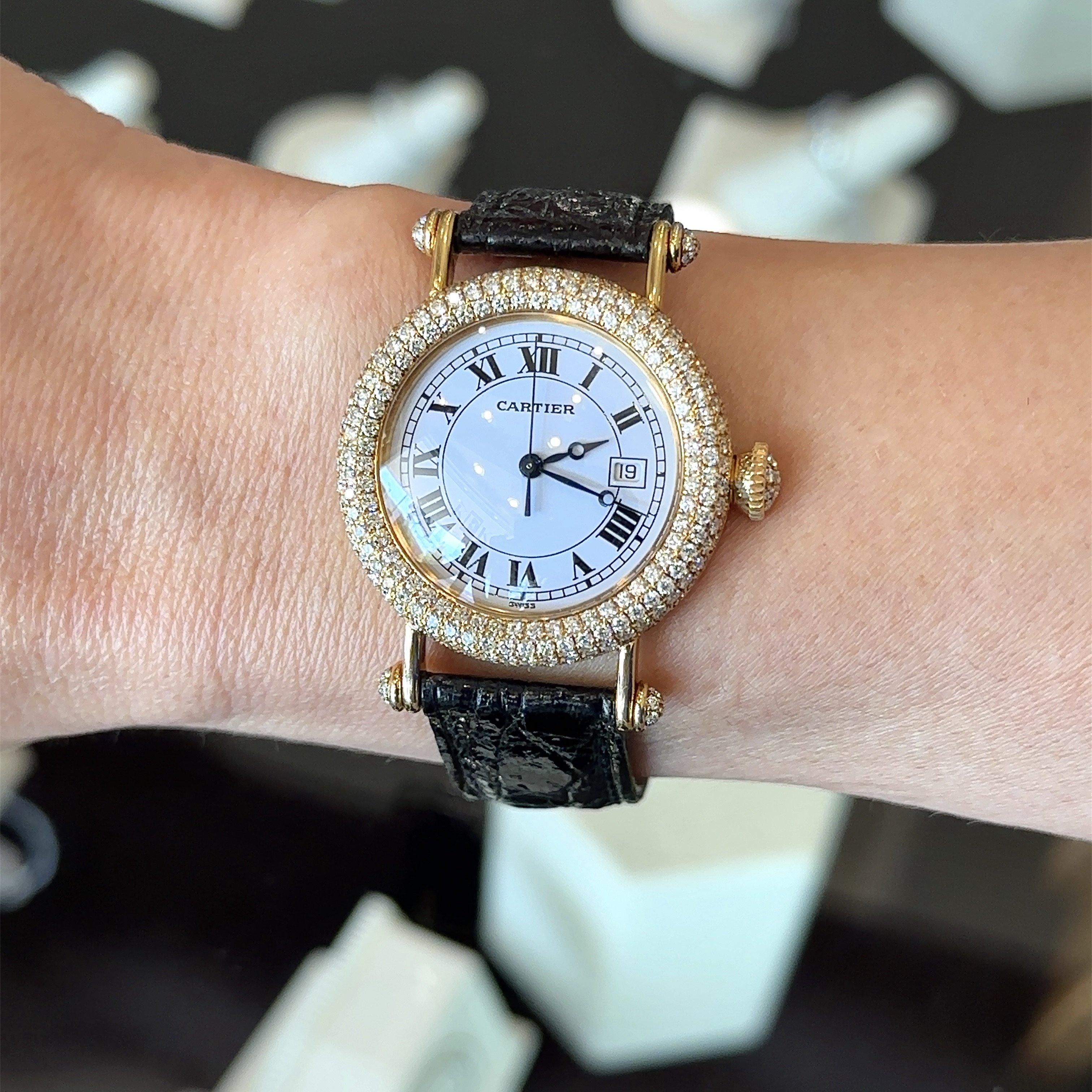 Taille ronde Montre Cartier Diabolo à quartz en or jaune 18 carats et diamants, 31 mm
