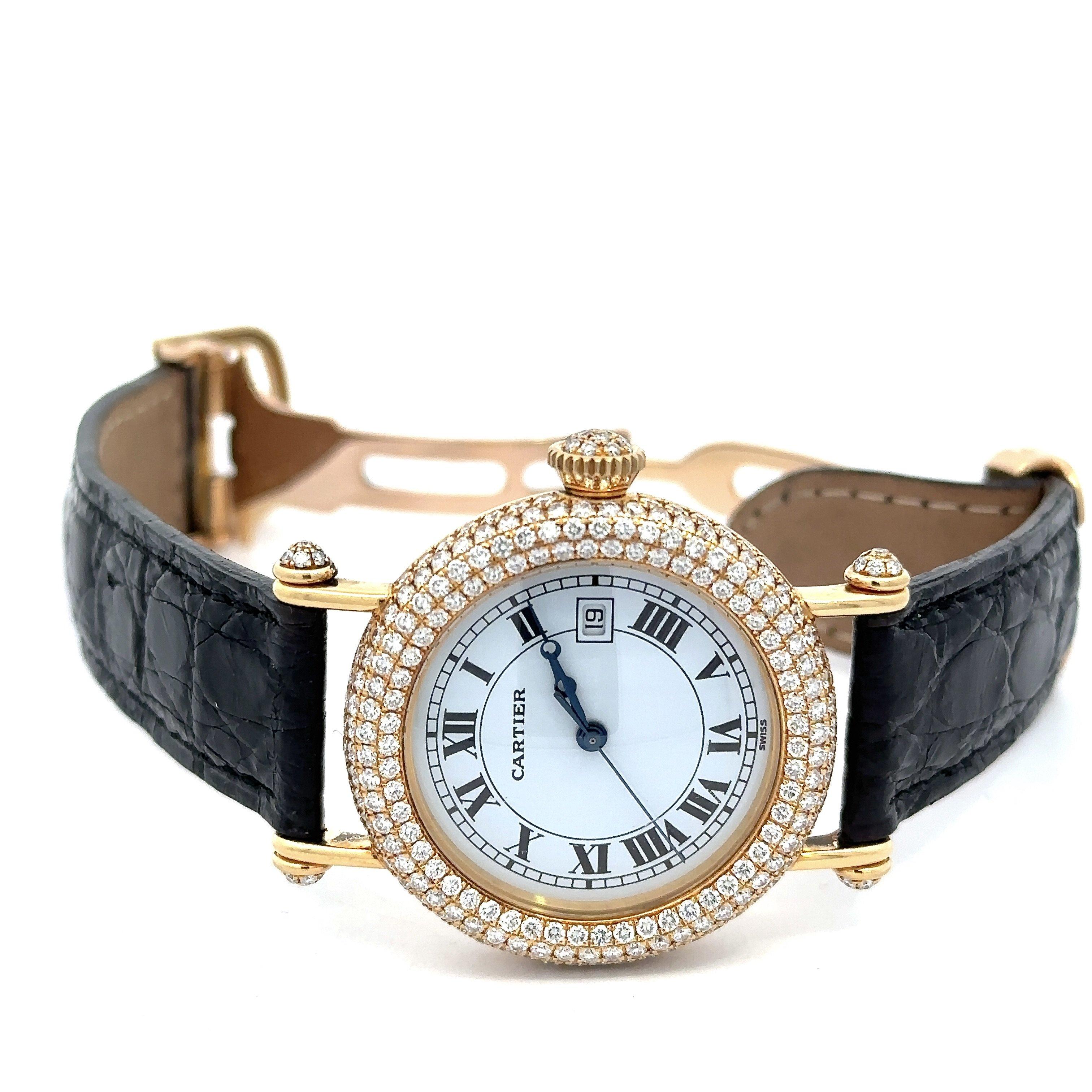Montre Cartier Diabolo à quartz en or jaune 18 carats et diamants, 31 mm Bon état à Los Angeles, CA