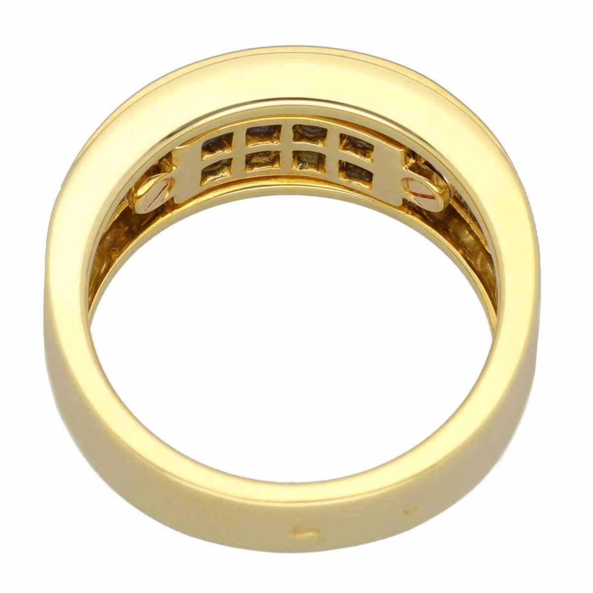 Square Cut Cartier Diabolo Invisible 18 Karat Yellow Gold Set Blue Sapphire Diamond Ring For Sale