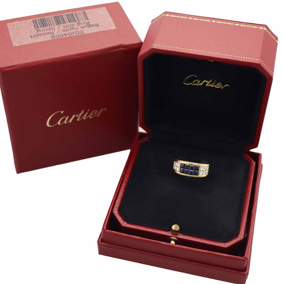 Cartier Diabolo Invisible 18 Karat Yellow Gold Set Blue Sapphire Diamond Ring For Sale 2