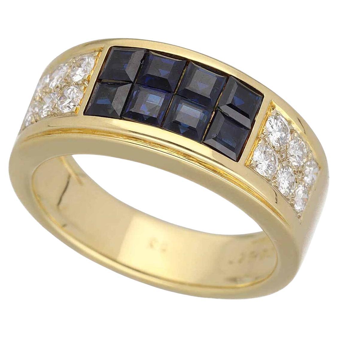 Cartier Diabolo Invisible 18 Karat Yellow Gold Set Blue Sapphire Diamond Ring For Sale