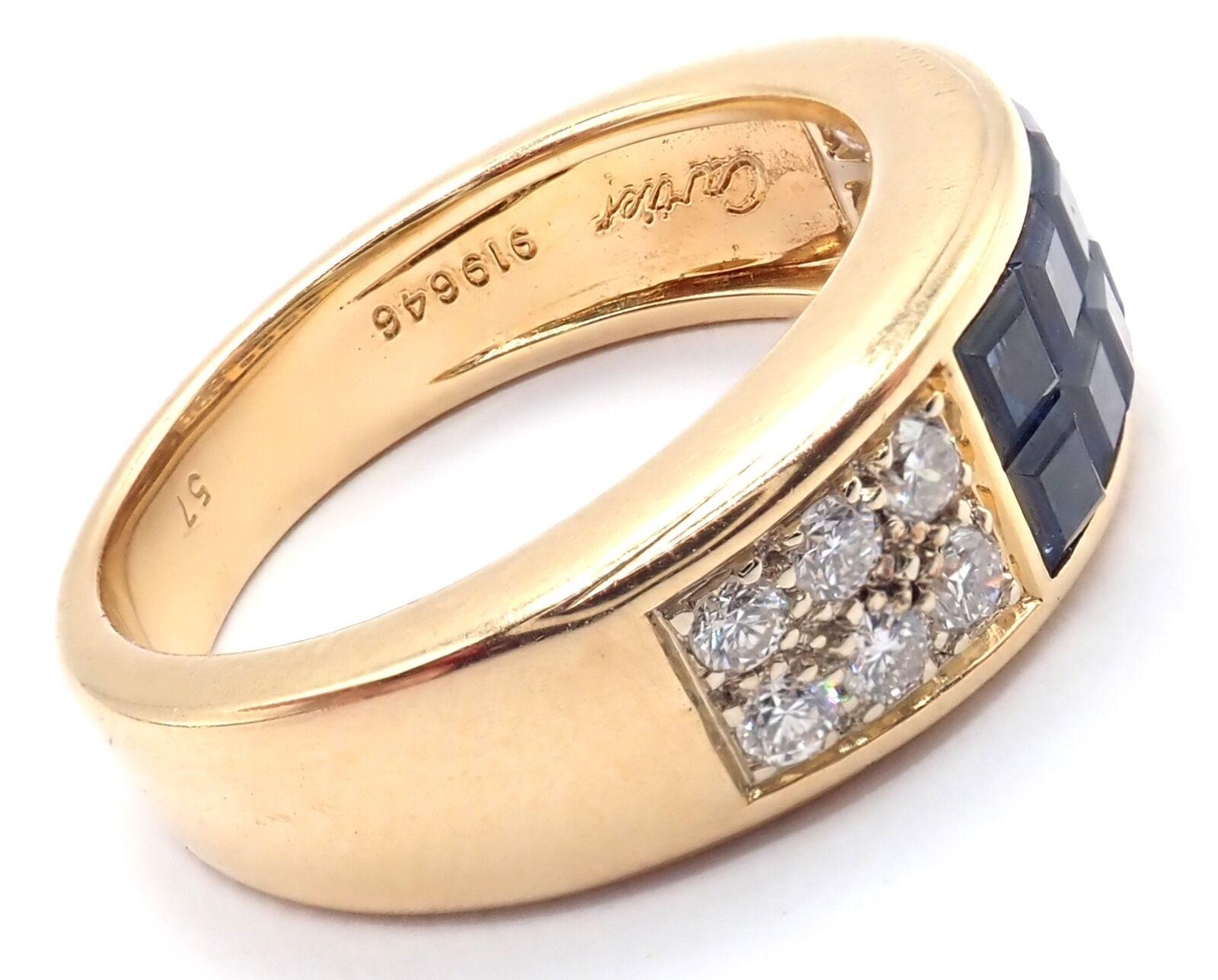 Brilliant Cut Cartier Diabolo Invisible Mystery Set Sapphire Diamond Yellow Gold Band Ring