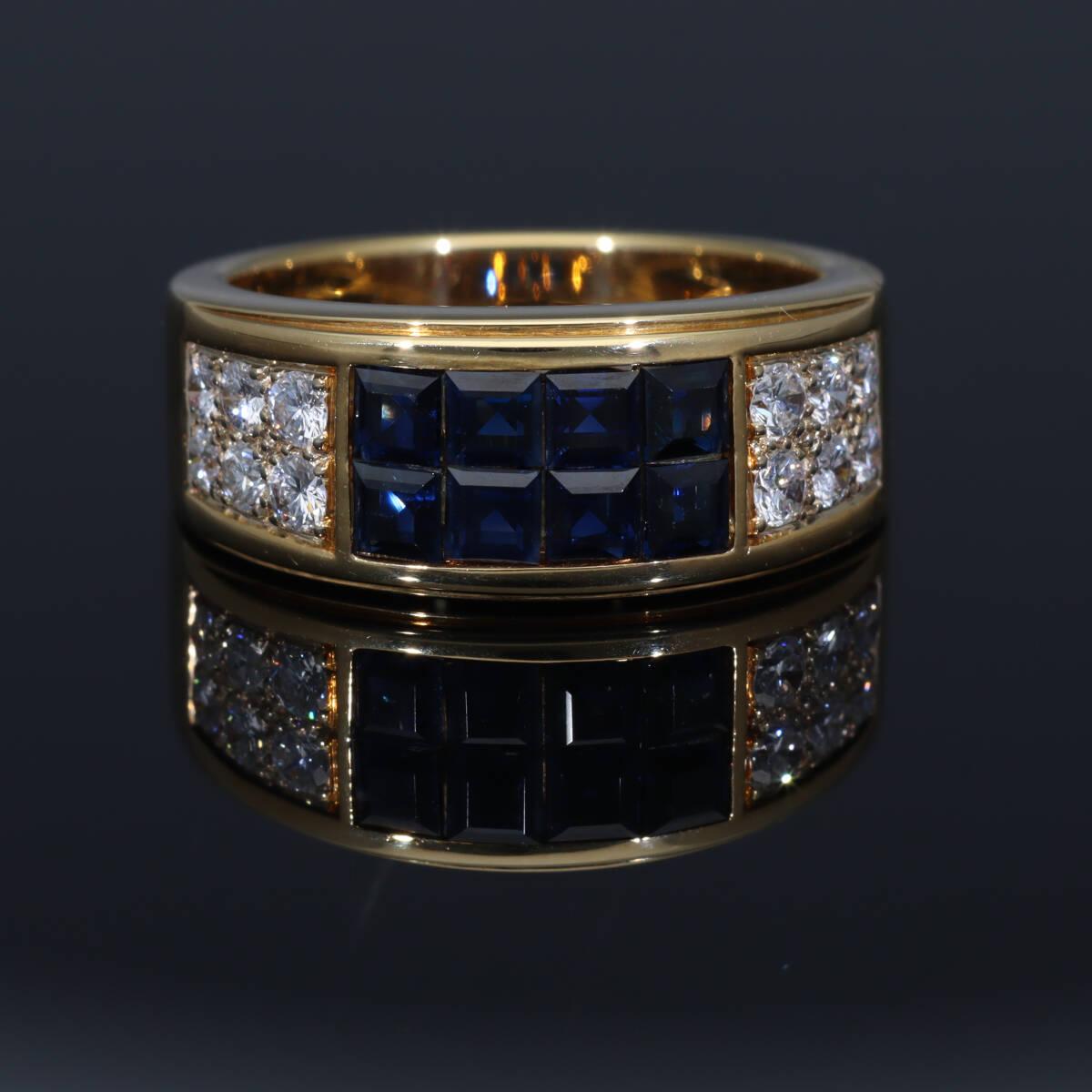 Cartier Diabolo Invisible Set Blue Sapphire Diamond 18K Yellow Gold Ring US 6.5 For Sale 2