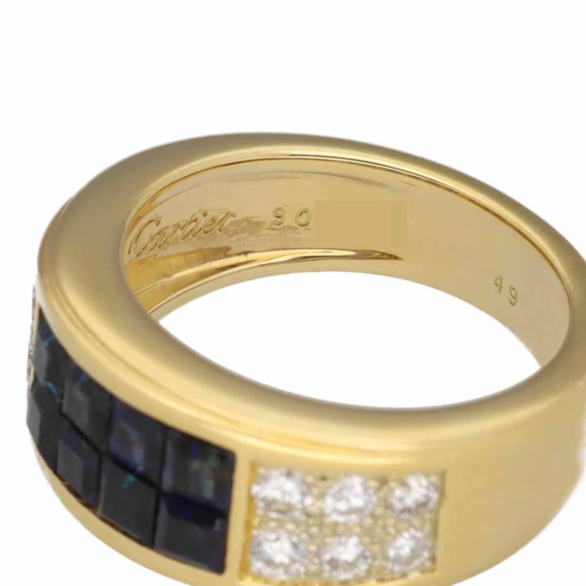 Cartier Diabolo 18 Karat Gelbgold Ring mit unsichtbar gefasstem blauem Saphir und Diamant 5 im Zustand „Gut“ im Angebot in Tokyo, JP
