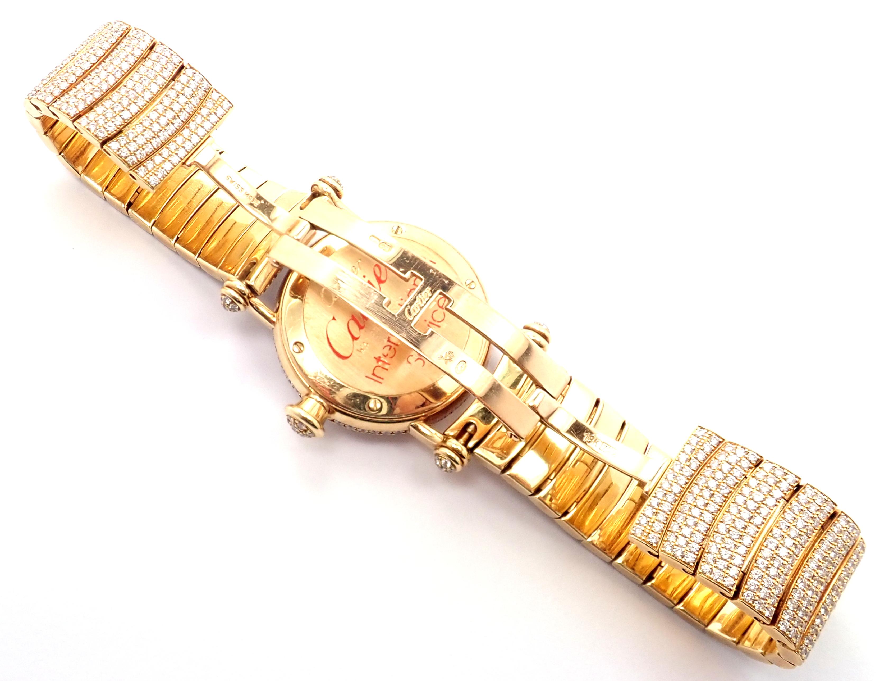 Cartier Diabolo Pave Diamond Yellow Gold Quartz Wristwatch 1450 In Excellent Condition For Sale In Holland, PA