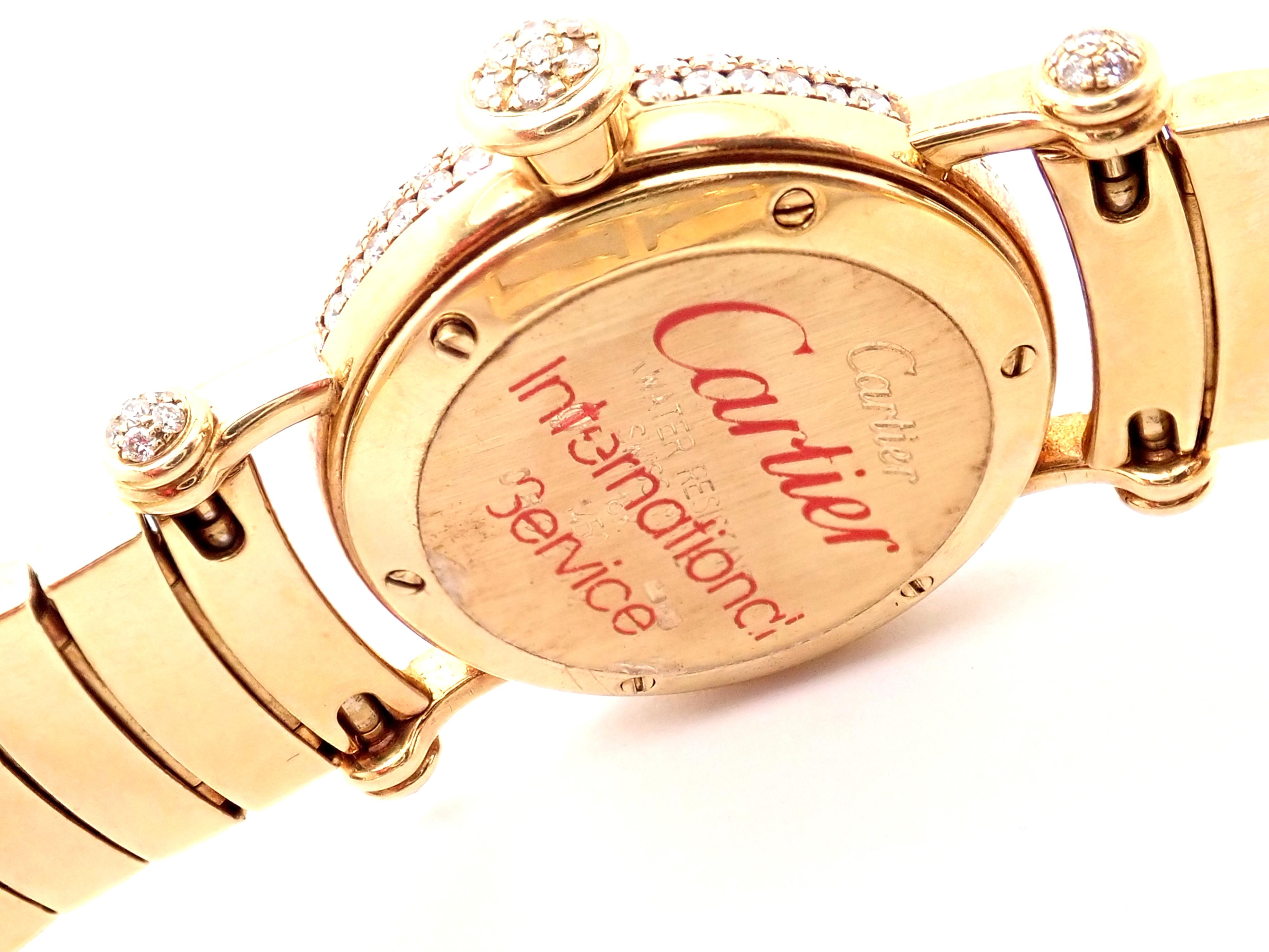 Women's or Men's Cartier Diabolo Pave Diamond Yellow Gold Quartz Wristwatch 1450 For Sale