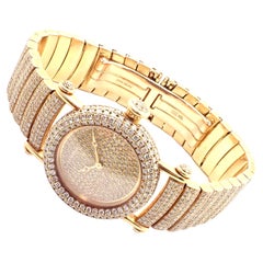 Retro Cartier Diabolo Pave Diamond Yellow Gold Quartz Wristwatch 1450