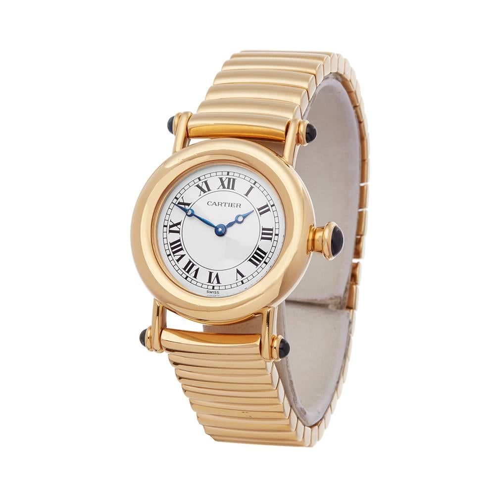 Ref: COM1618
Manufacturer: Cartier
Model: Diabolo
Model Ref: W15158M1
Age: 14th May 1996
Gender: Ladies
Complete With: Box, Manuals & Guarantee
Dial: White Roman 
Glass: Sapphire Crystal
Movement: Quartz
Water Resistance: To Manufacturers