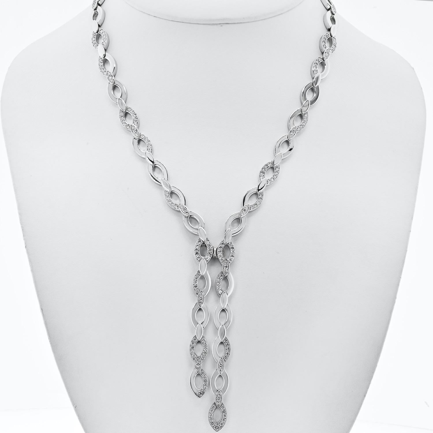 Adorn yourself with the timeless elegance of the Cartier Diadea Lariat Diamond Necklace in 18k White Gold, a piece that seamlessly blends luxury and sophistication. This exquisite necklace boasts a total diamond weight of 3.40 carats, adding a