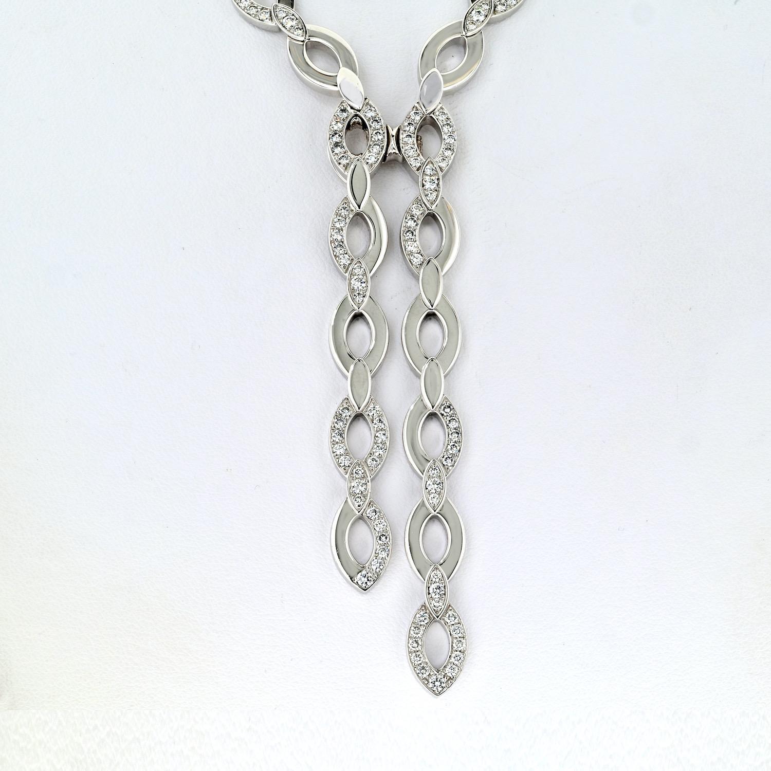Round Cut Cartier Diadea Lariat Diamond Necklace in 18k White Gold For Sale