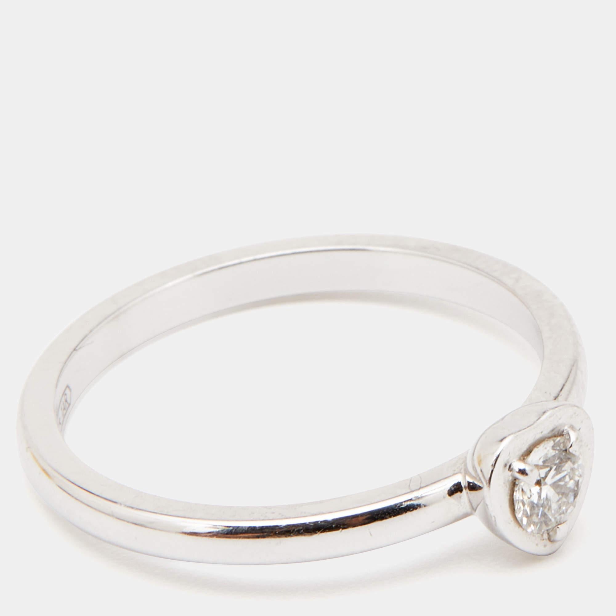 Uncut Cartier Diamant Legers Diamond Heart 18k White Gold Ring Size 54