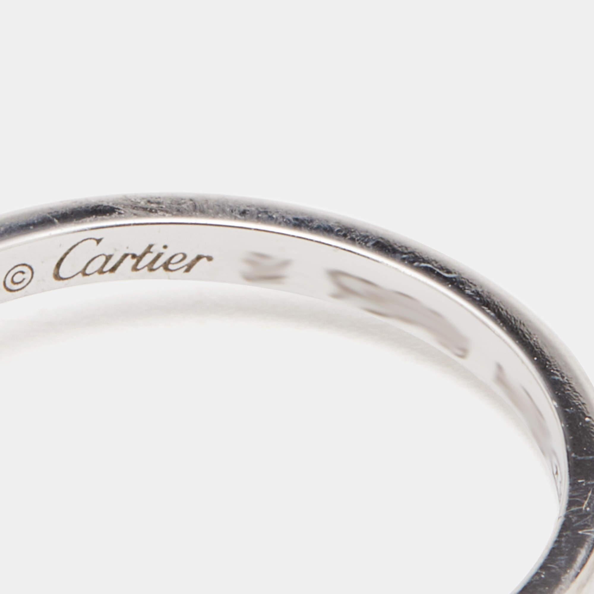 Cartier Diamant Legers Diamond Heart 18k White Gold Ring Size 54 In Excellent Condition In Dubai, Al Qouz 2