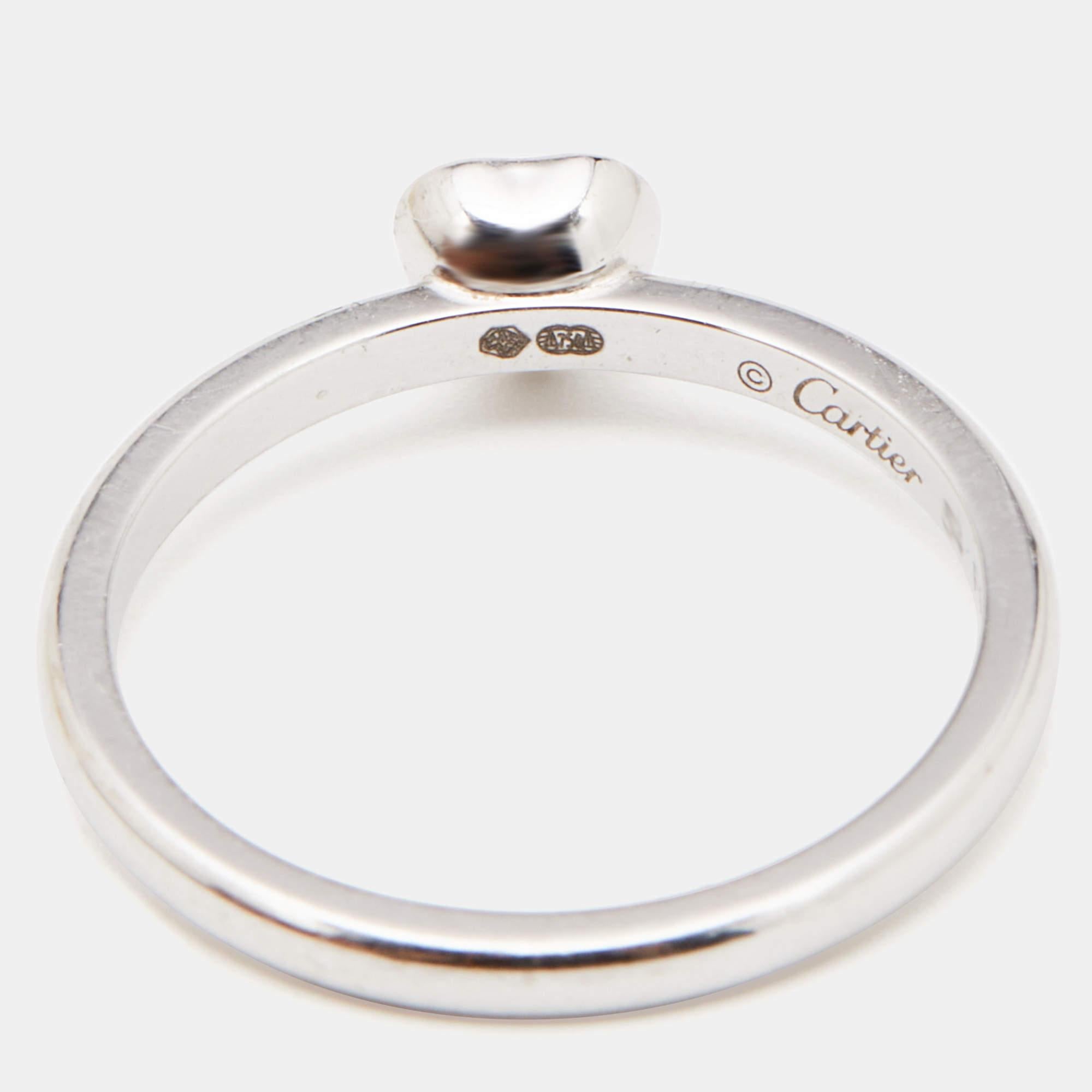 Women's Cartier Diamant Legers Diamond Heart 18k White Gold Ring Size 54