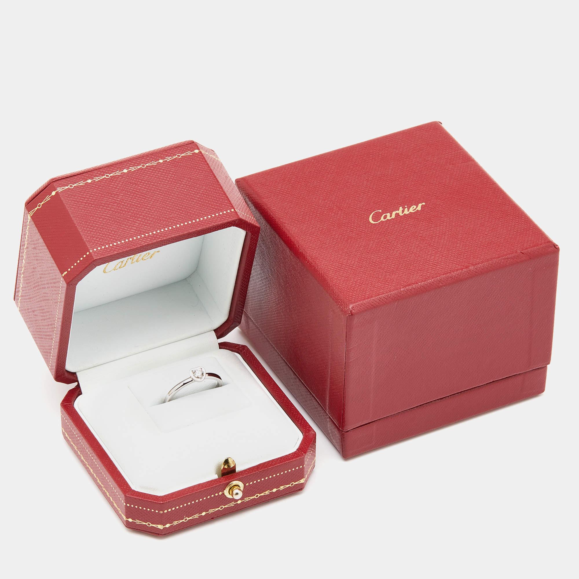 Cartier Diamant Legers Diamond Heart 18k White Gold Ring Size 54 3