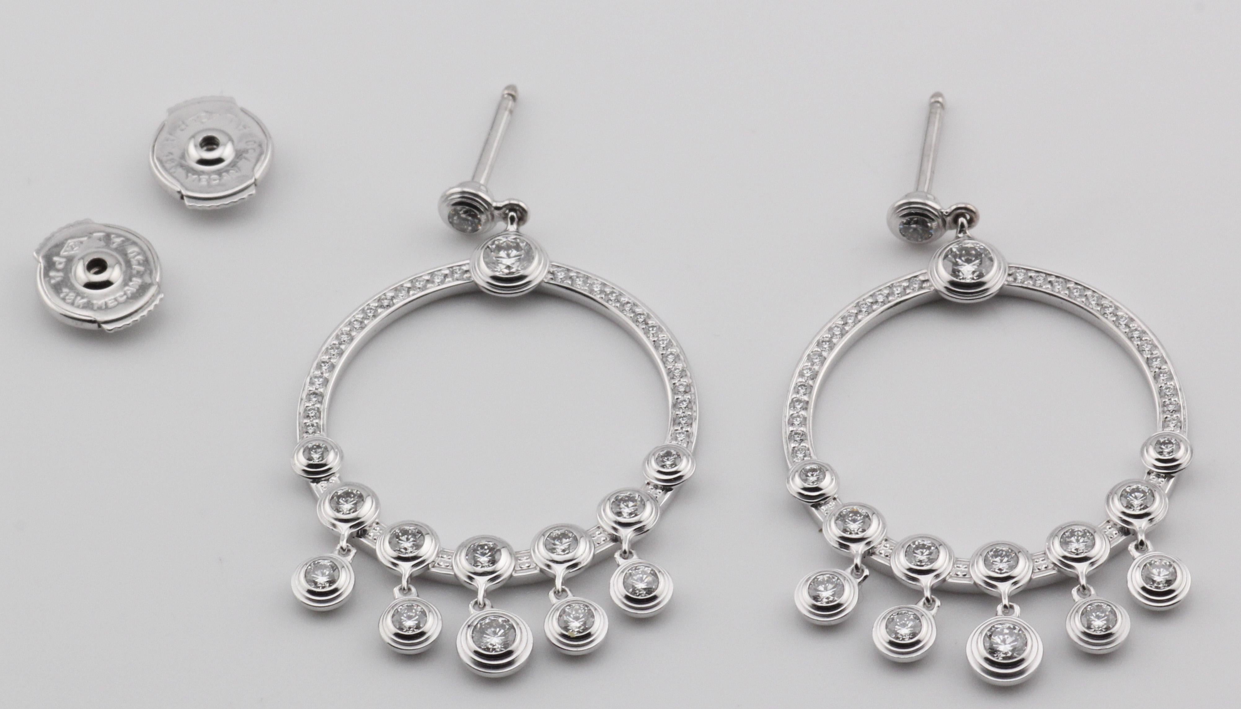 Round Cut Cartier Diamants Legers  Diamond 18k White Gold Chandelier Earrings For Sale