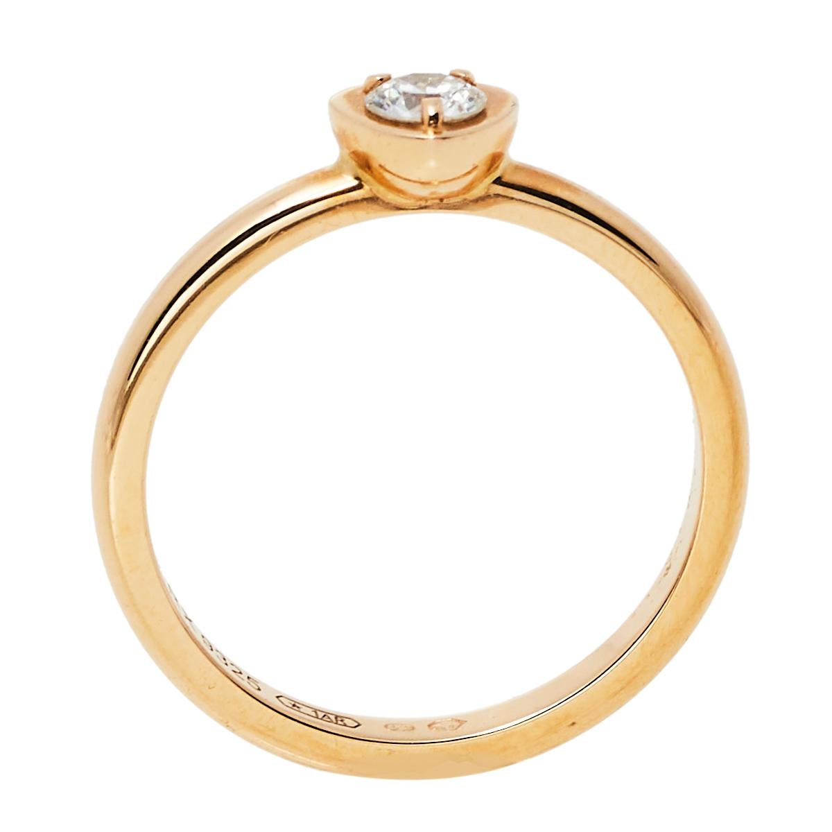 Contemporary Cartier Diamants Légers Heart Motif Diamond 18K Rose Gold Ring Size 50