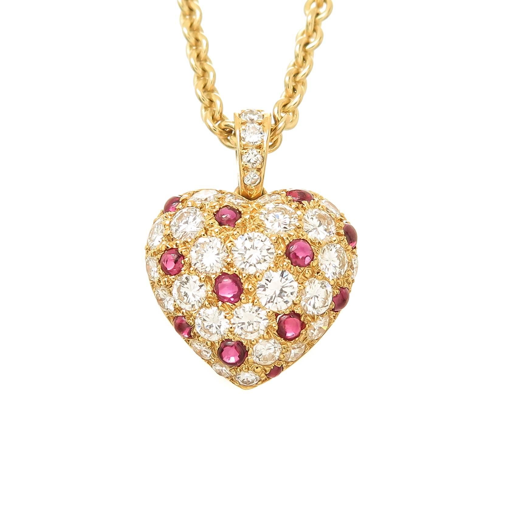Cartier Diamond and Ruby Heart Pendant Necklace