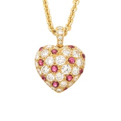 Cartier Diamond and Ruby Heart Pendant Necklace