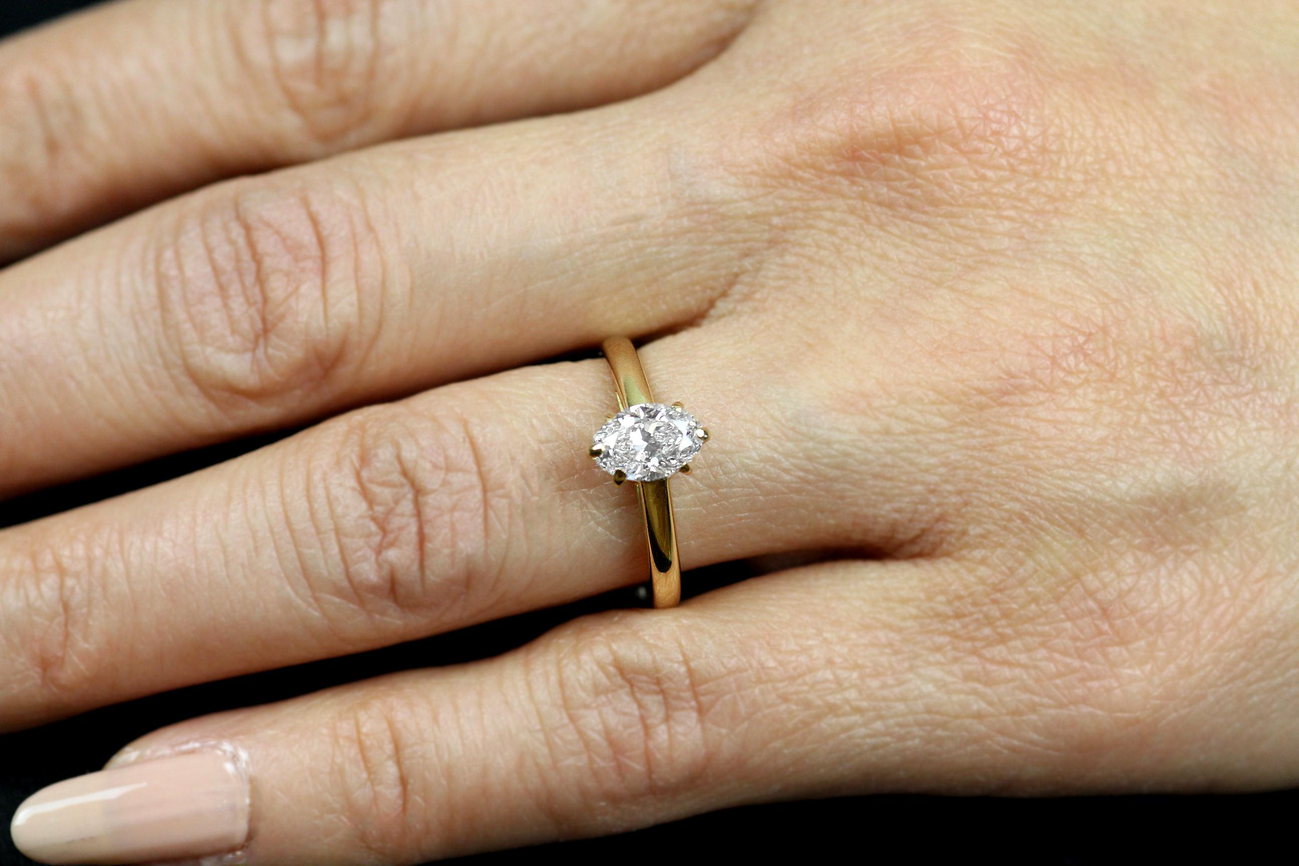 Oval Cut Cartier Diamond, Oval Shape Engagement Ring set in British Hallmarked 18K Gold