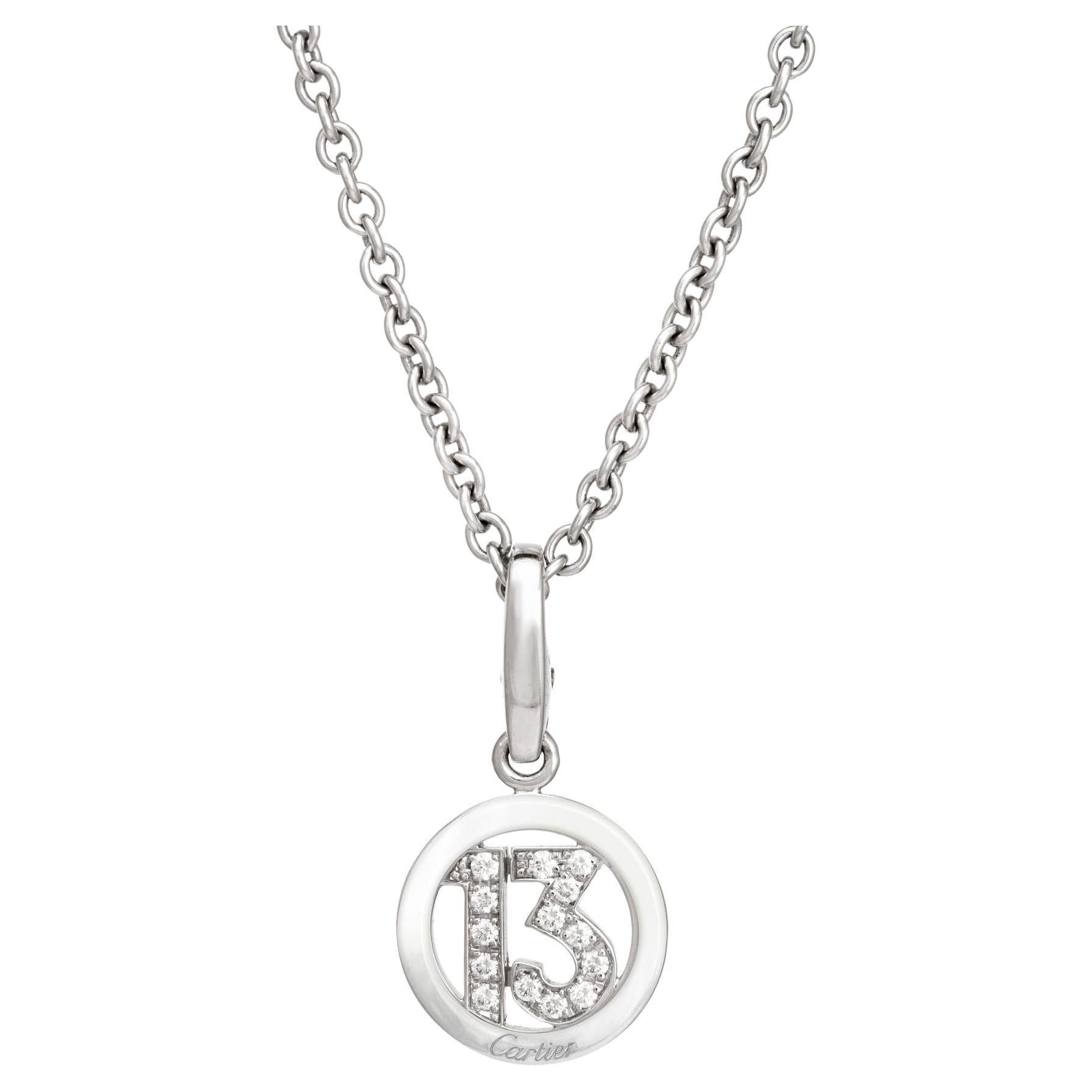 Cartier Diamond 13 Charm & Necklace Estate 18k White Gold 17" Chain Fine Jewelry
