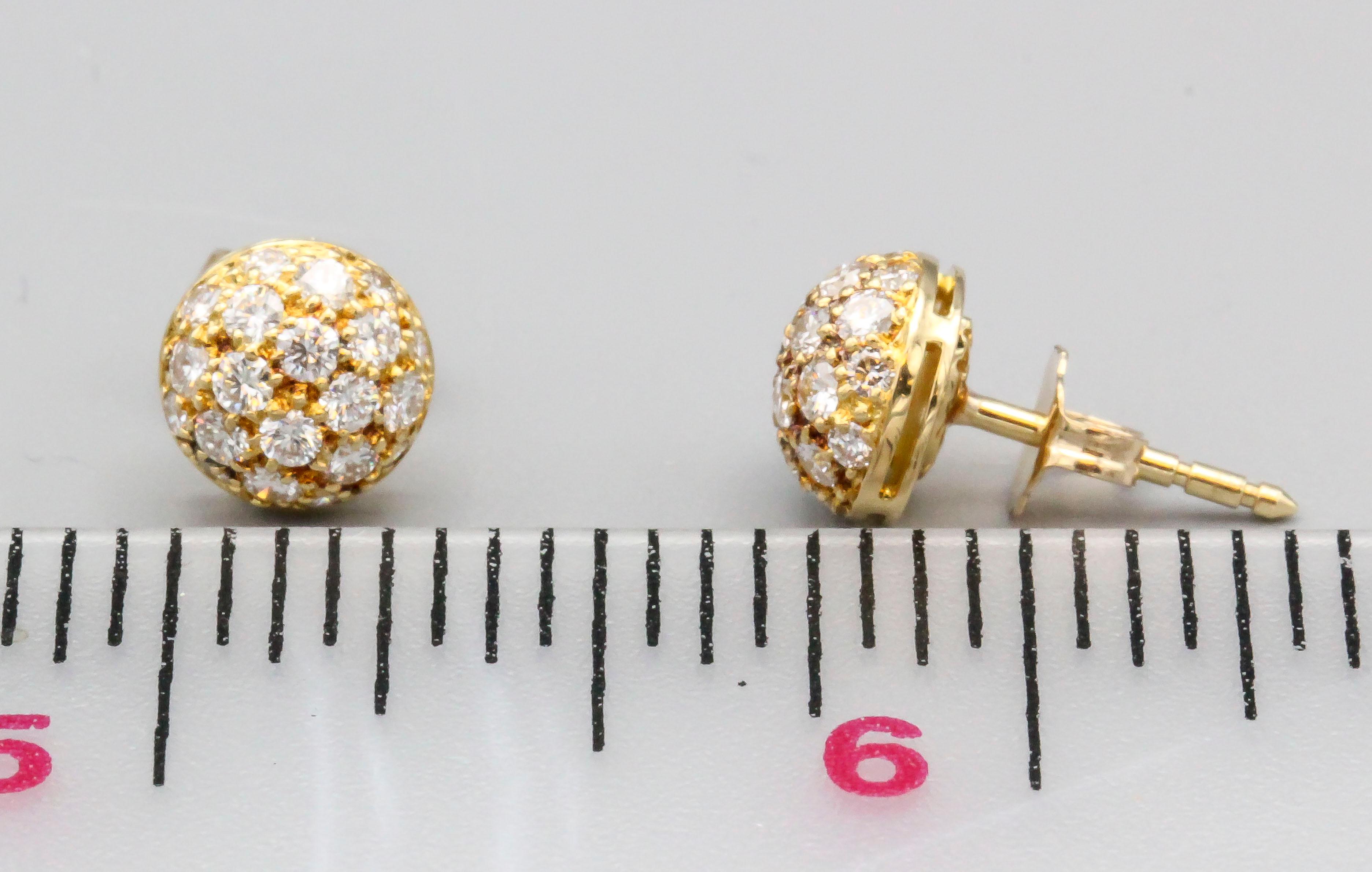 Round Cut Cartier Diamond 18 Karat Gold Dome Earrings Studs