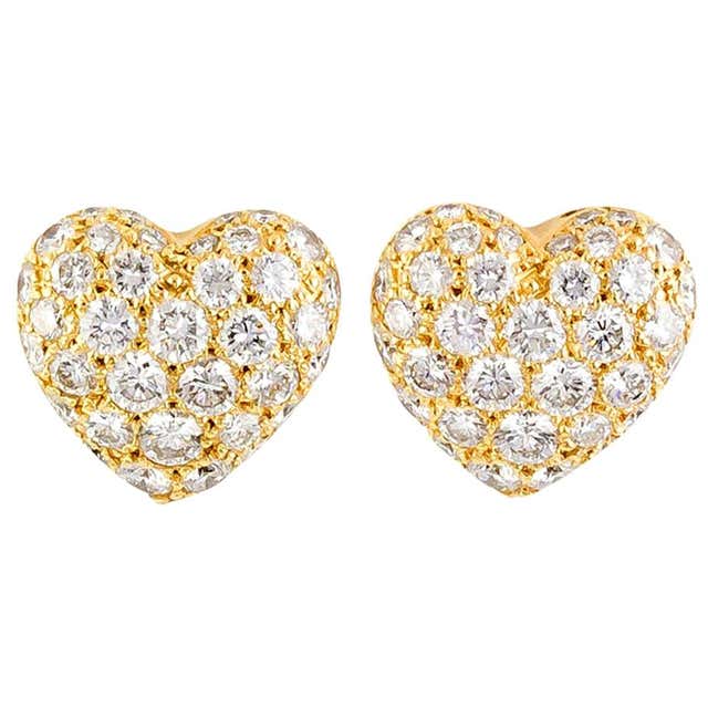 Cartier Diamond Pave Gold Heart Stud Earrings at 1stDibs