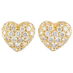 Cartier Diamond 18 Karat Gold Heart Shaped Stud Earrings