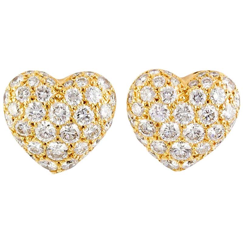 Cartier Diamond Gold Heart Shaped Earrings at 1stdibs