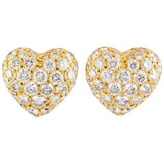 Cartier Diamond 18 Karat Gold Heart Shaped Stud Earrings