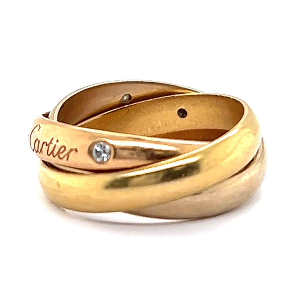 Round Cut Cartier Diamond 18 Karat Gold Trinity Ring