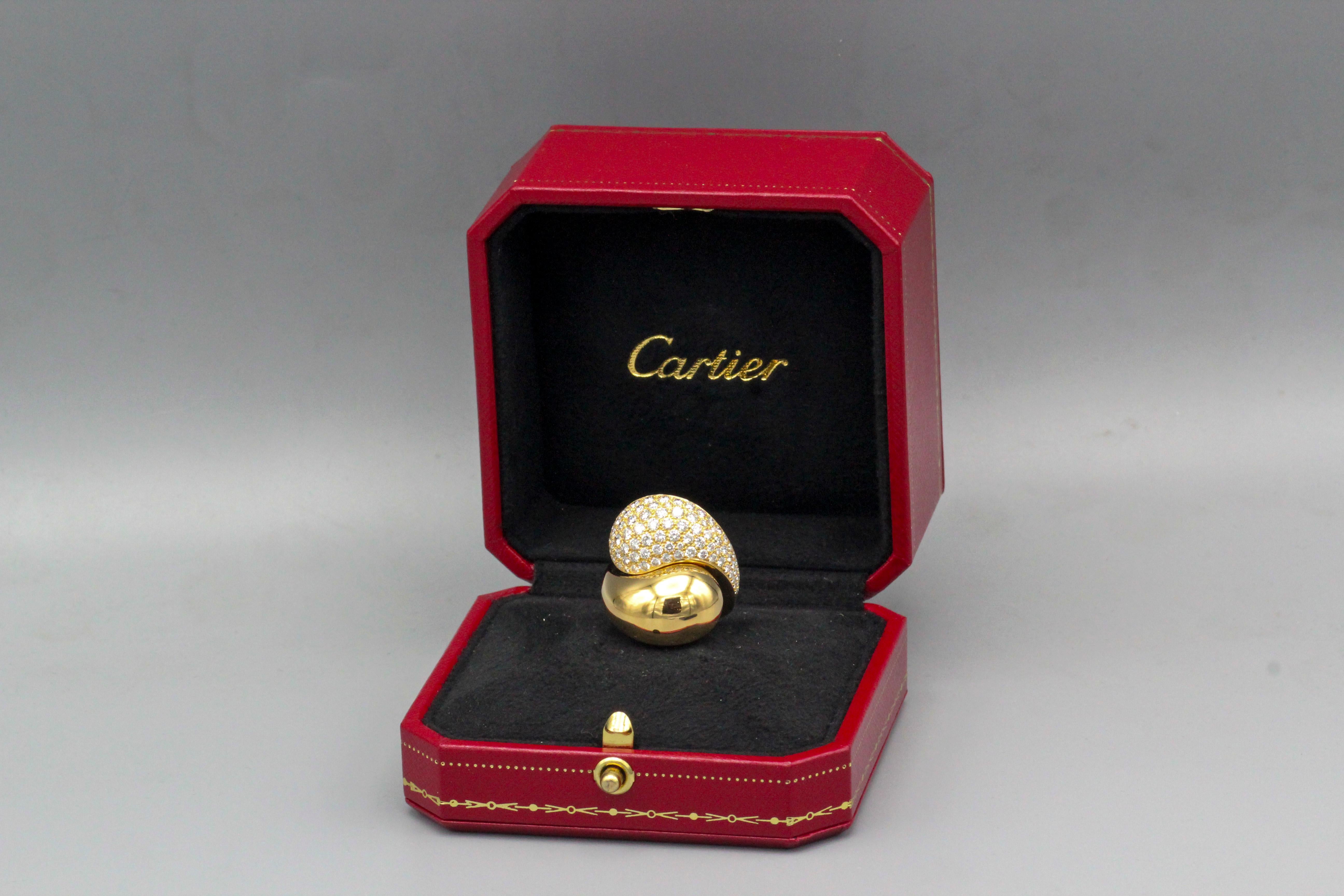 Brilliant Cut Cartier Diamond 18 Karat Gold Yin Yang Ring Size 6