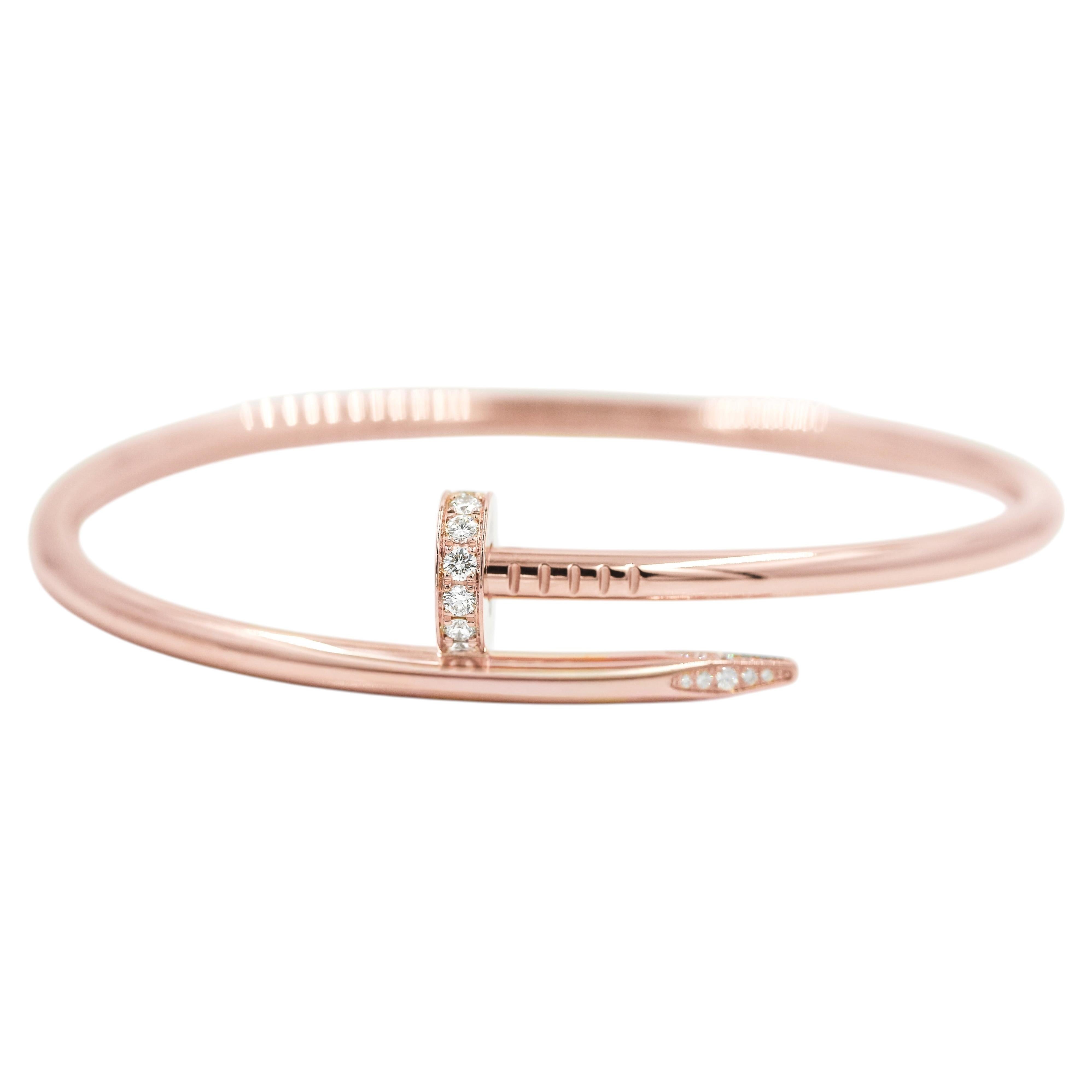 Bracciale Cartier Juste Un Clou con diamanti in oro rosa 18 carati, misura 19, set completo, come nuovo